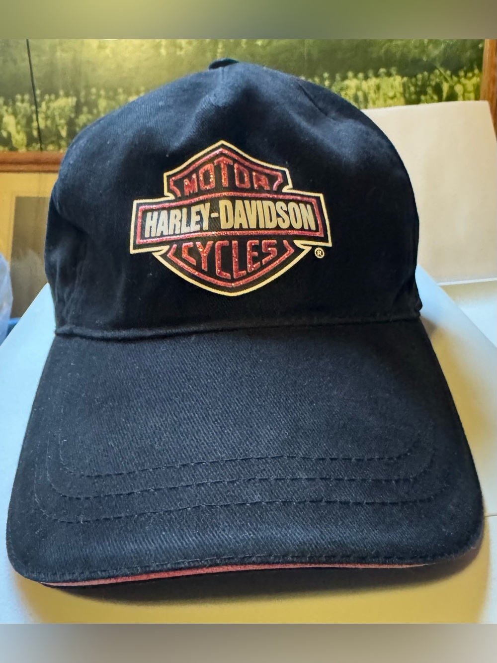 Harley-Davidson Women’s Black Cap with Pink and Silver Sparkly Shield Emblem